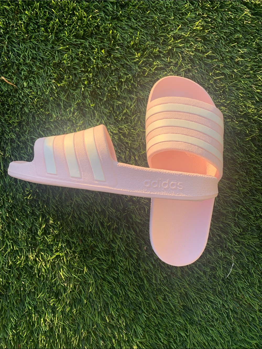 adidas Pink Slide Sandals with White Stripes